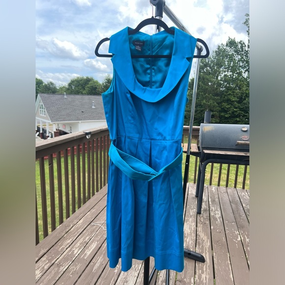 Blue Turquoise modest spends dress size 12 with belt business casual sleeveless - Picture 2 of 4
